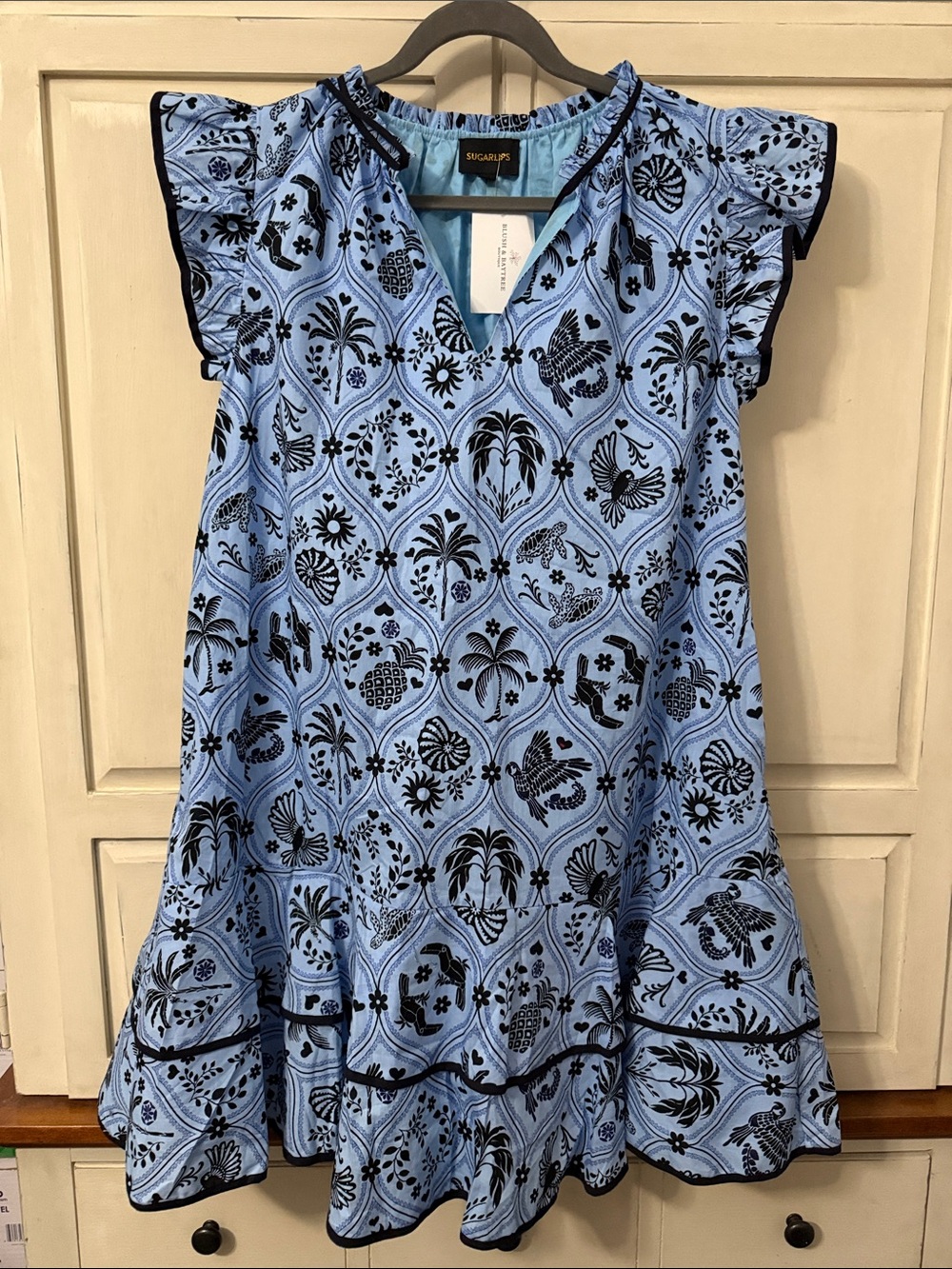 Sugarlips Light Blue Printed Ruffle Mini Dress